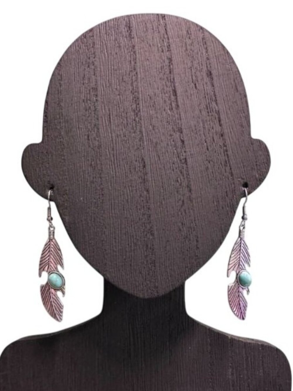 Feather Shaped Silver Earrings With Turquoise Colored Accents Womens Jewelry